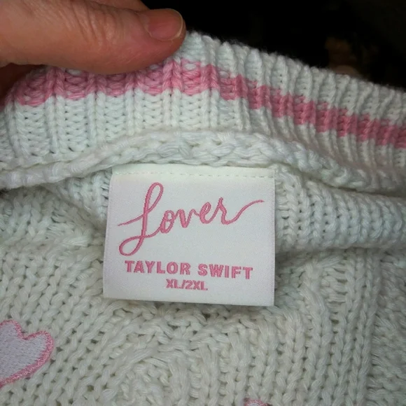 Taylor Swift Lover Pink & White Heart Decorated Valentine's Sweater - Picture 5 of 7